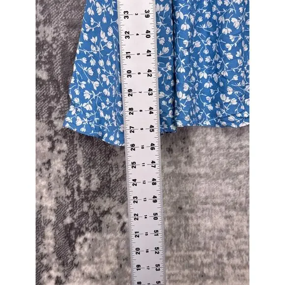 New Reformation Dress 2 Womens Mica Blue Floral Puff Tiered Sleeve Midi - Picture 7 of 9